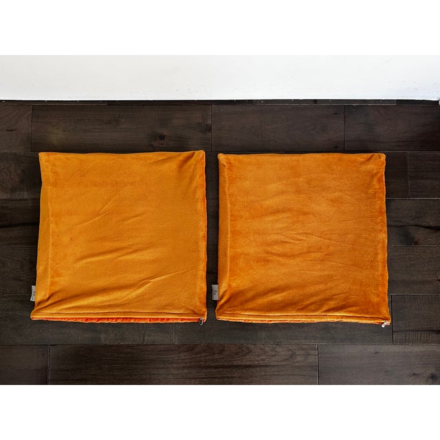 Beautiful French Parisian Hermès-style equestrian woven velvety chenille fabric pillow. Orange-colored cotton and velvet...