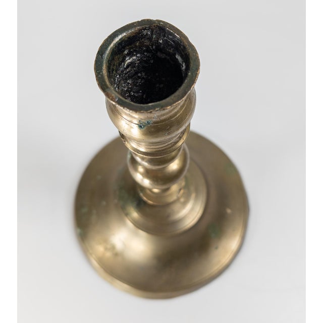 17th or 18th Century Rustic Make Do Brass Candlestick With Later Base For Sale In New York - Image 6 of 14