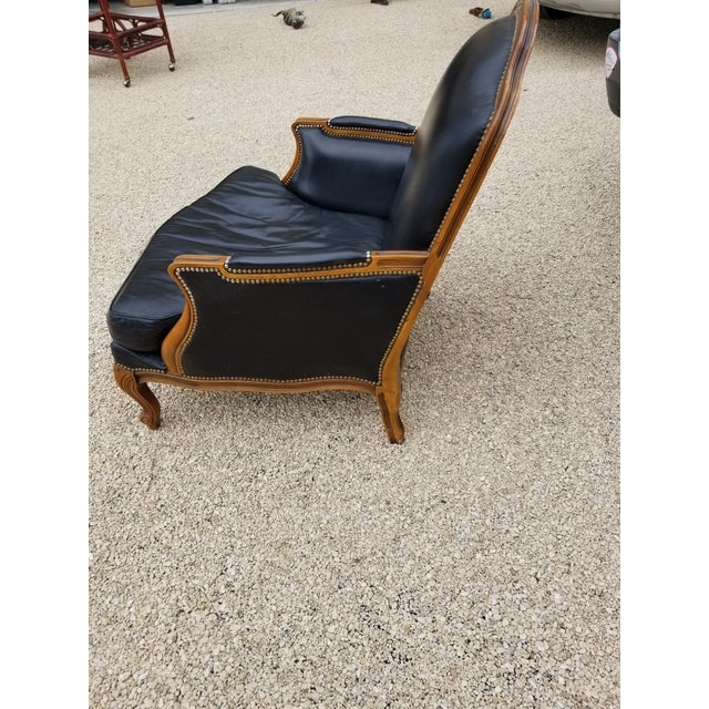Vintage Black Leather Bergere Chair Chairish