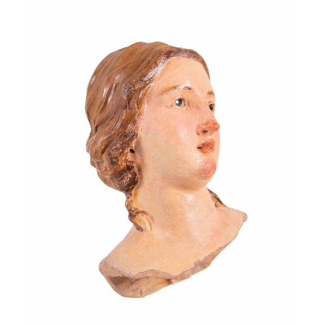 Polychrome Ceramic Head of Woman, Italy, 18th Century For Sale - Image 4 of 5