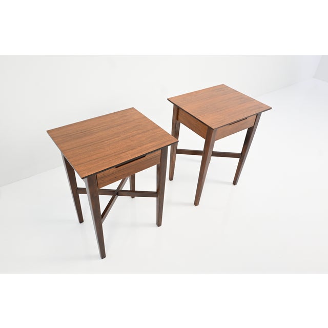 Drexel Mid-Century Modern Perspective Nightstands by Milo Baughman for Drexel, Pair | Newly Refinished For Sale - Image 4 of 15