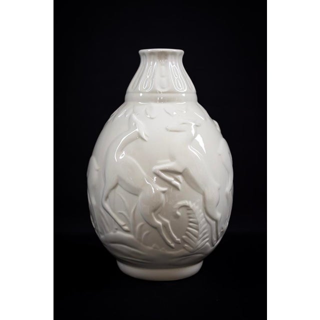 Art Deco White Glazed Earthenware Vase with Relief Decor by Fantaisie de Charles Catteau for Boch Frères La Louvière Keramis, 1920s For Sale - Image 13 of 13