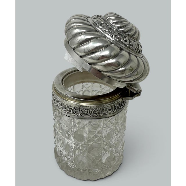 Antique Sterling Silver Jar Centerpiece Mappin Webb Hand Cut Led Crystal Glass For Sale - Image 9 of 9