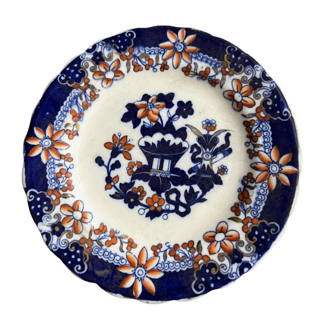 Antique Chinoiserie Style Flow-Blue Plate For Sale - Image 4 of 7