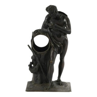 Antique Bronze Sculpture of Silenus Feeding Young Bacchus – Classical Mythological Figure For Sale