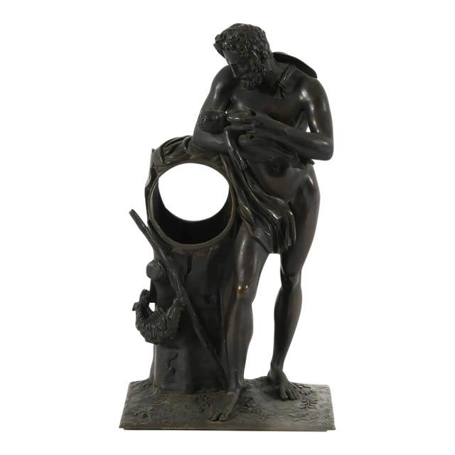 Antique Bronze Sculpture of Silenus Feeding Young Bacchus – Classical Mythological Figure For Sale