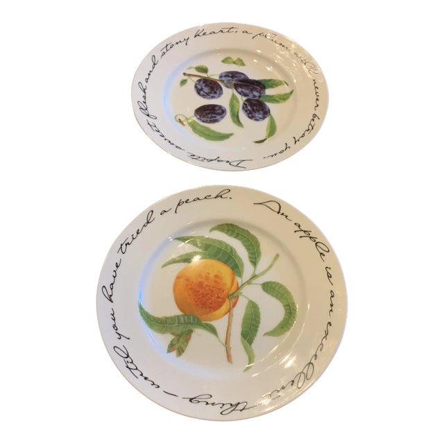 Traditional Williams- Sonoma Hand Painted Plates - a Pair For Sale