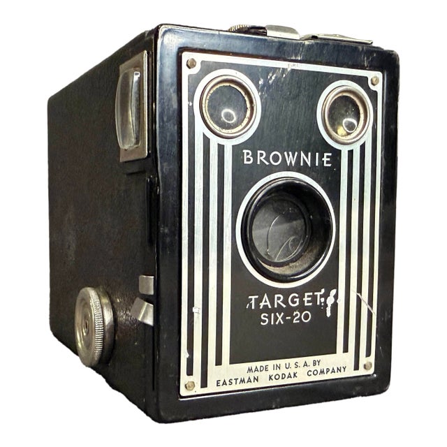 1940s Eastman Kodak Art Deco Black Metal Target Six-20 Box Camera For Sale