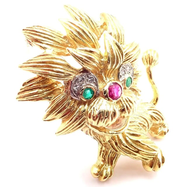 1960s Vintage Cartier Whimsical Dragon Lion Diamond Ruby Emerald Pin Brooch For Sale - Image 12 of 12