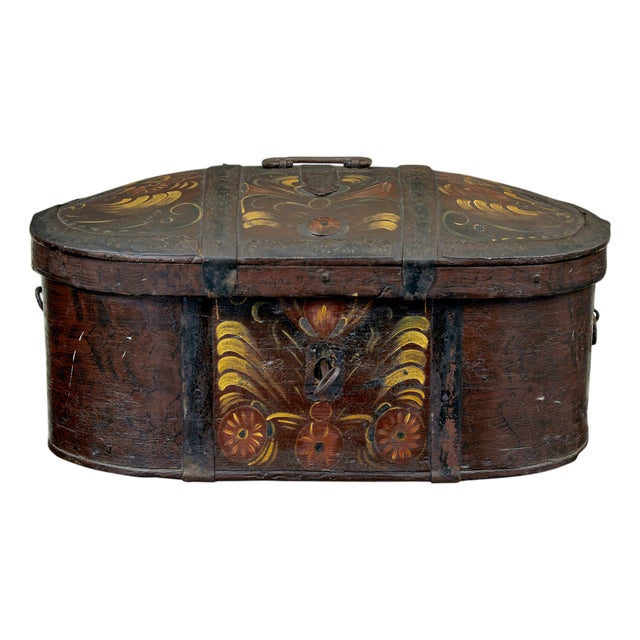 Swedish Hand-Painted Box, 1840s For Sale