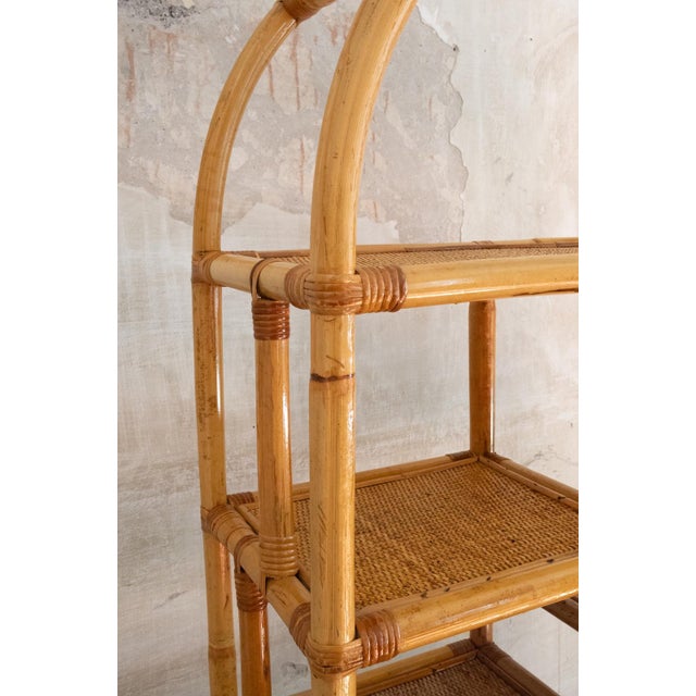 Arched Bamboo Bookcases with Woven Rush Fabric, 1970s, Set of 2 For Sale - Image 10 of 11