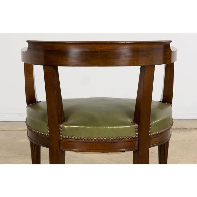 Late 19th Century French Napoleon III Mahogany Desk Chair With Olive Green Leather For Sale - Image 17 of 18