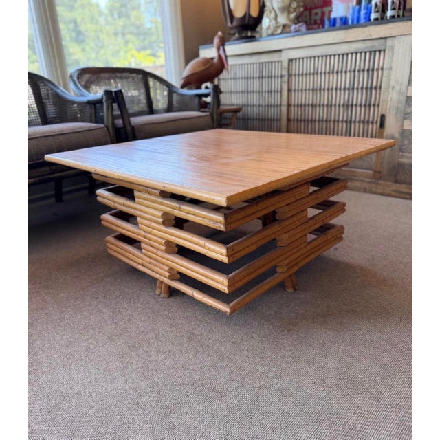 Vintage rattan table, fun square shape, 32 inches square. 17 inches tall.