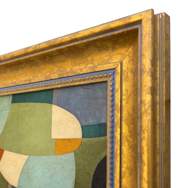 Contemporary Abstract Blue and Green Oil Painting in Vintage Frame For Sale In New York - Image 6 of 6