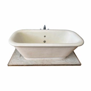 Rare J.L.Mott Antique Freestanding Earthenware Tub With Marble Base For Sale