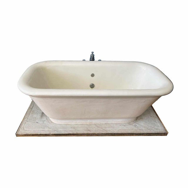 Rare J.L.Mott Antique Freestanding Earthenware Tub With Marble Base For Sale