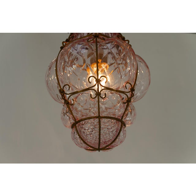 Italian Caged Pink Murano Glass Pendant from Seguso, 1950s For Sale - Image 12 of 17