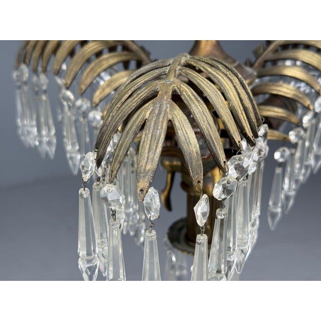 Maison Jansen Style, Palm Leaf Chandelier, Gilt Bronze, Crystal, France, 1940s For Sale - Image 9 of 18