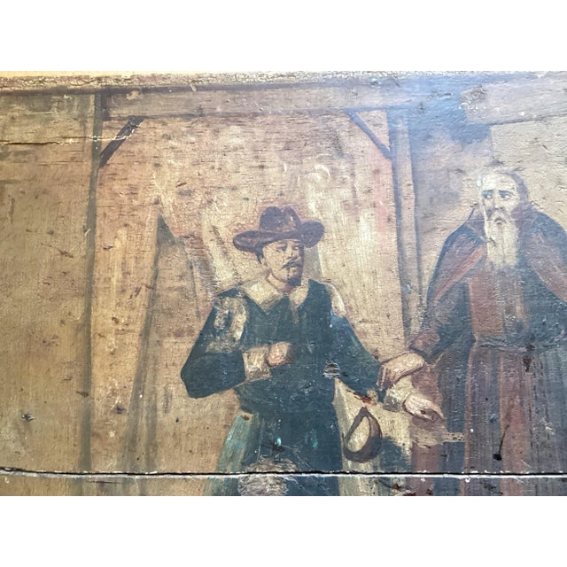 Antique 18th Century European Oil Painting on Wood – Warriors & Clergy Scene, 20” × 12” For Sale - Image 11 of 12