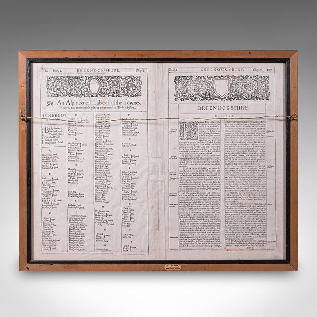 English Antique Map of Breconshire, English, Framed, John Speed, Dual Sided, Circa 1627 For Sale - Image 3 of 12