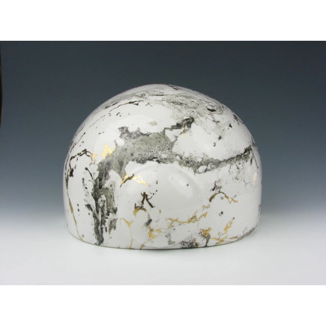 Late 20th Century Vintage Charleton Large White Ceramic Wall Pocket Planter With Faux Marble Finish For Sale - Image 5 of 13