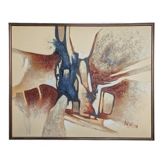 1960s Signed Anderson Abstract Desert Landscape Oil Painting, Mid-Century Modern Framed Art For Sale