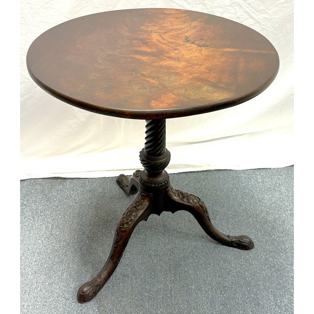 Vintage English Ornately Carved Flip-Top Walnut Chippendale Candlestick Side Table For Sale - Image 10 of 18