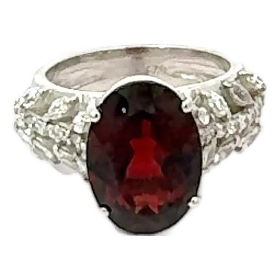 Edwardian Inspired Garnet & Zircon Solitaire Ring in 925 Silver Size - 8 For Sale