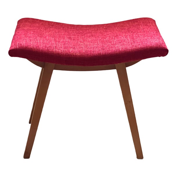 Mid-Century Red Fabric Footstool, 1970s For Sale