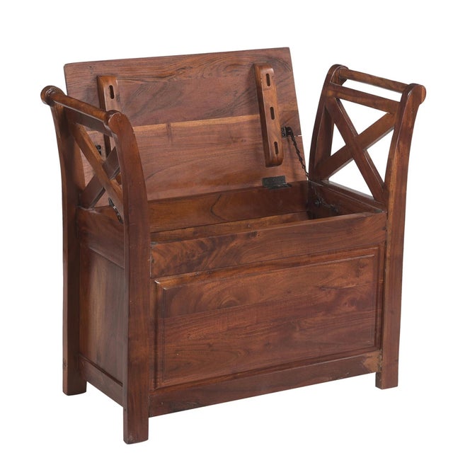 Far Pavilions 1970s Rustic Farmhouse Solid Wood Flip-Top Storage Bench For Sale - Image 4 of 4