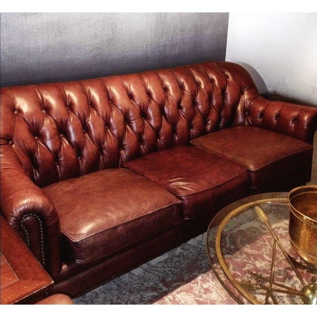 Elevate Your Living Space With This Timeless Chesterfield Sofa and Matching Club Chair Set. For Sale - Image 10 of 12