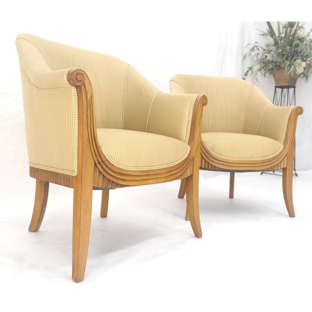 c.1940s Pair Leon Jallot Atr. Carved Scallop Edge Bergere Arm Lounge Chairs MINT For Sale - Image 10 of 11