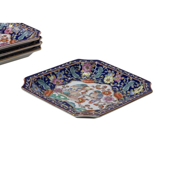 Ceramic Vintage Deep Blue Flower Birds Square Ceramic Display Tray For Sale - Image 7 of 7