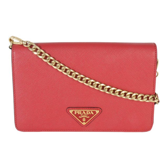 Red Saffiano Triangle Logo Mini Crossbody For Sale