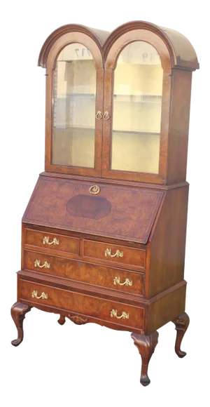 1940 Traditional Burl Wood Secretary Desk