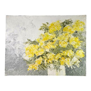 1971 Original Oil Painting Impasto Floral Yellow Roses Signed "Blackard"30" For Sale