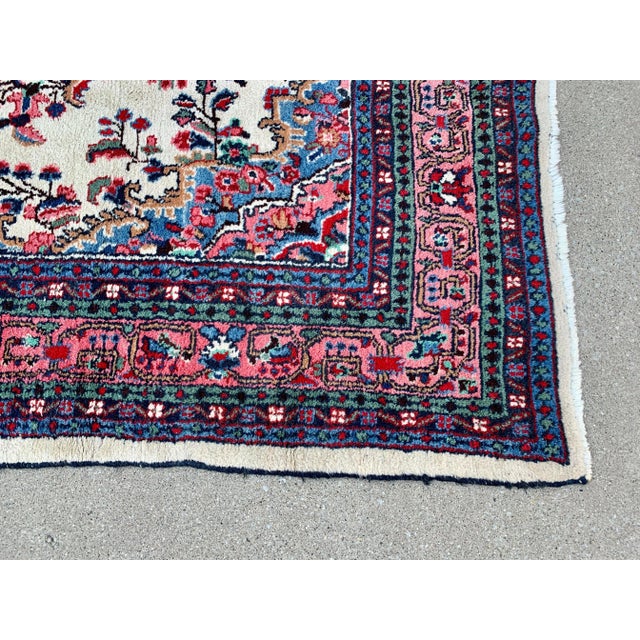 Vintage Persian Hand-Knotted Wool Rug With Ivory Field & Rose Floral Medallion For Sale - Image 9 of 12