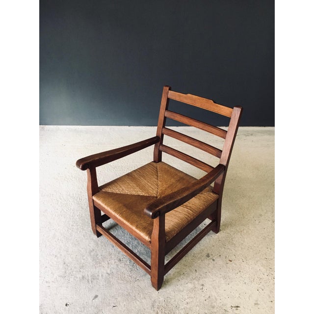 Wood Rustic Oak & Rush Armchair, France, 1930s For Sale - Image 7 of 18
