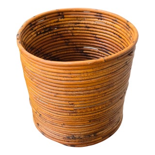 1950s Gabriella Crespi Style Pencil Reeded Rattan Planter For Sale