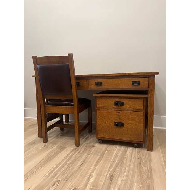 Stickley Mission Oak Leather Back Cottage Side Chair For Sale - Image 12 of 12