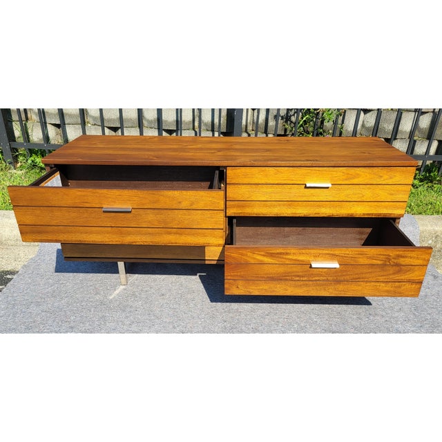 Brown Cb2 Linear Low 4-Drawer Wood Dresser For Sale - Image 8 of 12
