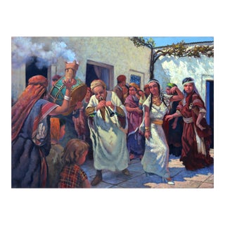 Musicians in the Street, Jalal Gharbi Oil on Canvas Painting For Sale