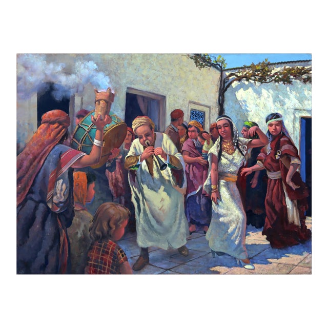 Musicians in the Street, Jalal Gharbi Oil on Canvas Painting For Sale