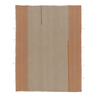 Rug & Kilim's Contemporary Kilim, Beige with Orange Textural Stripes For Sale