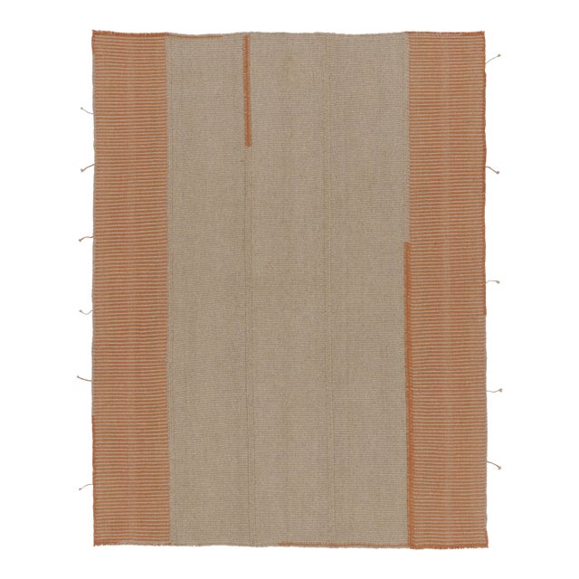 Rug & Kilim's Contemporary Kilim, Beige with Orange Textural Stripes For Sale