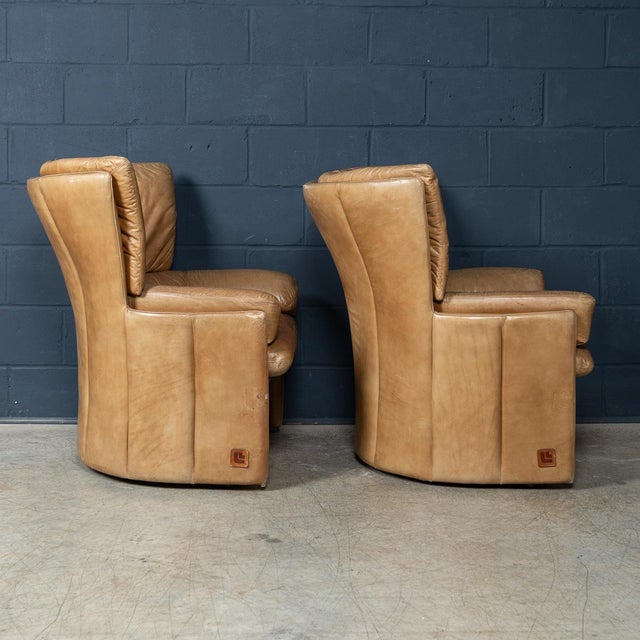 Vintage 20th Century Italian Brown Leather Armchairs from Lev & Lev, 1970s, Set of 2 For Sale - Image 6 of 18