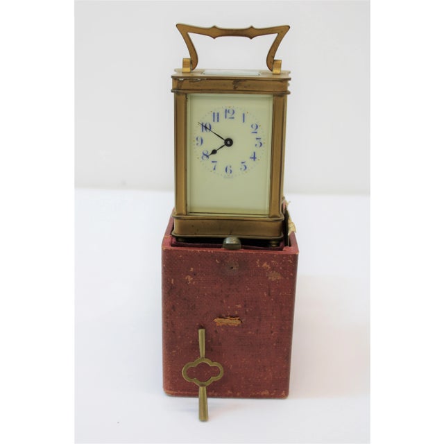 C. 20th Century Adorable French Carriage clock w/ original case & personal provenance. Brass Case in a classic corniche...
