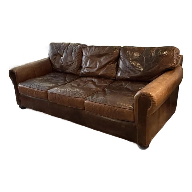 Restoration Hardware Lancaster Brompton Leather Sofa For Sale
