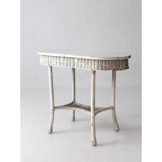 Antique White Wicker Sunroom Table For Sale - Image 11 of 15