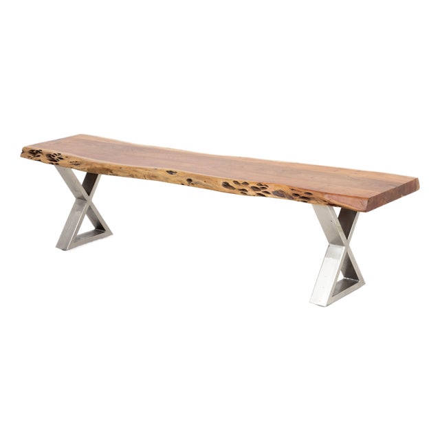 Live Edge Wood Bench With X-Form Legs For Sale